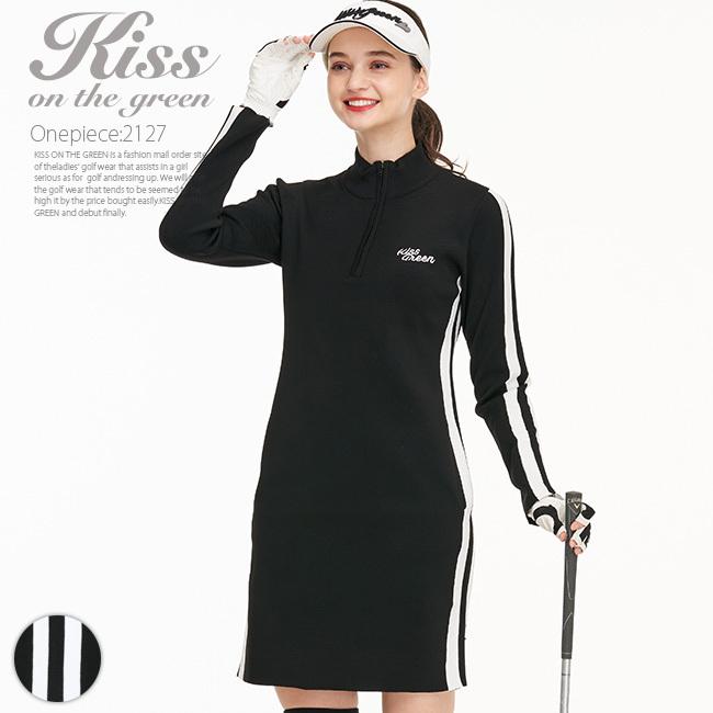 ゴルフ ワンピース 長袖 無地 モノトーン ワンピ サイドライン入り美シルエット軽量ニットワンピース おしゃれ 美シルエット 着やせ効果 ジップアップ 2127 キスオンザグリーン 通販 Yahoo ショッピング