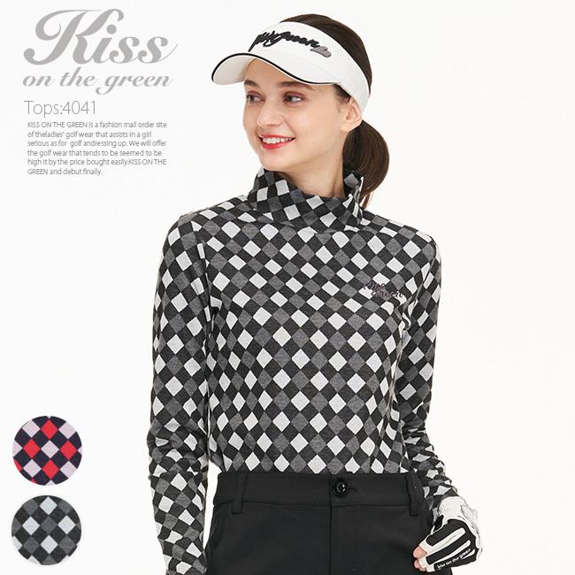 ゴルフウェア レディース ゴルフ 長袖 シャツ トップス ダイヤ柄長袖ハイネックカットソー おしゃれ かわいい ストレッチ素材 フィット感 インナー 4041 キスオンザグリーン 通販 Yahoo ショッピング