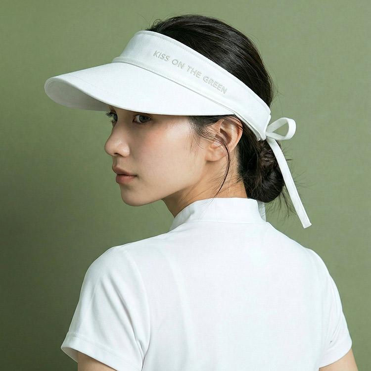ゴルフ サンバイザー レディース つば広 バックリボン 調節可能 小顔