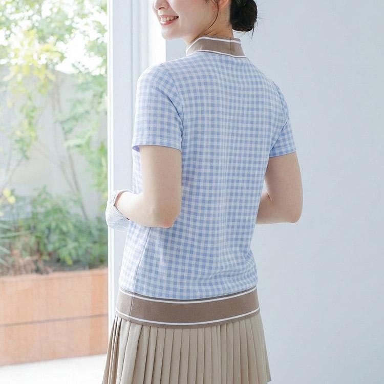ゴルフウェア レディース モックネック トップス 半袖 ギンガム