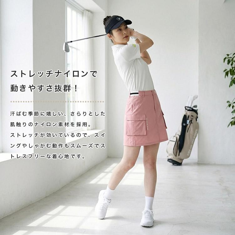 ゴルフウェア レディース スカート インナーパンツ一体型 配色ウエスト