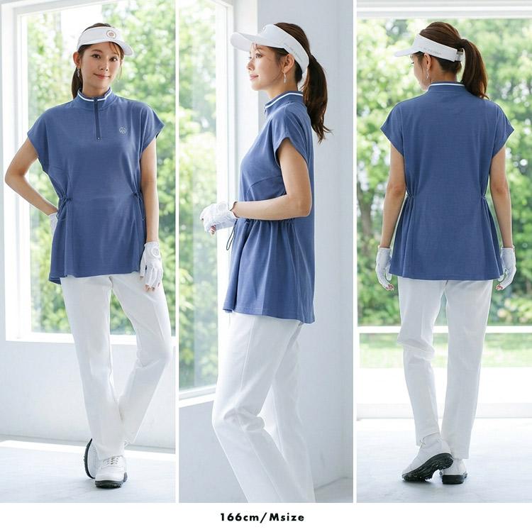 【ラスト1・値下】サウスケープ　ハイネック花モチーフ・ゴルフトップス半袖　S 今季新作セール20％OFF】ゴルフウェア レディース トップス ハーフ