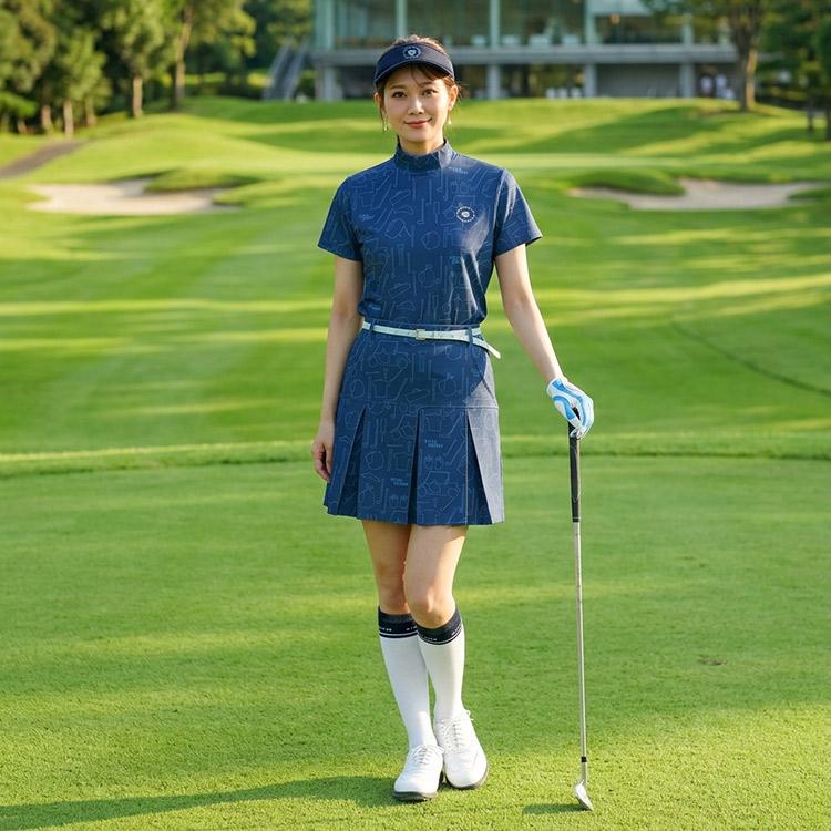 ゴルフウェア レディース ゴルフプリント セットアップ モックネック