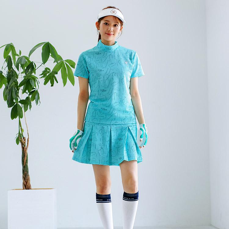 エフィカス♡大きいサイズ　モックネックシャツ　ゴルフスカート　セットアップ ゴルフウェア レディース ゴルフプリント セットアップ モックネック