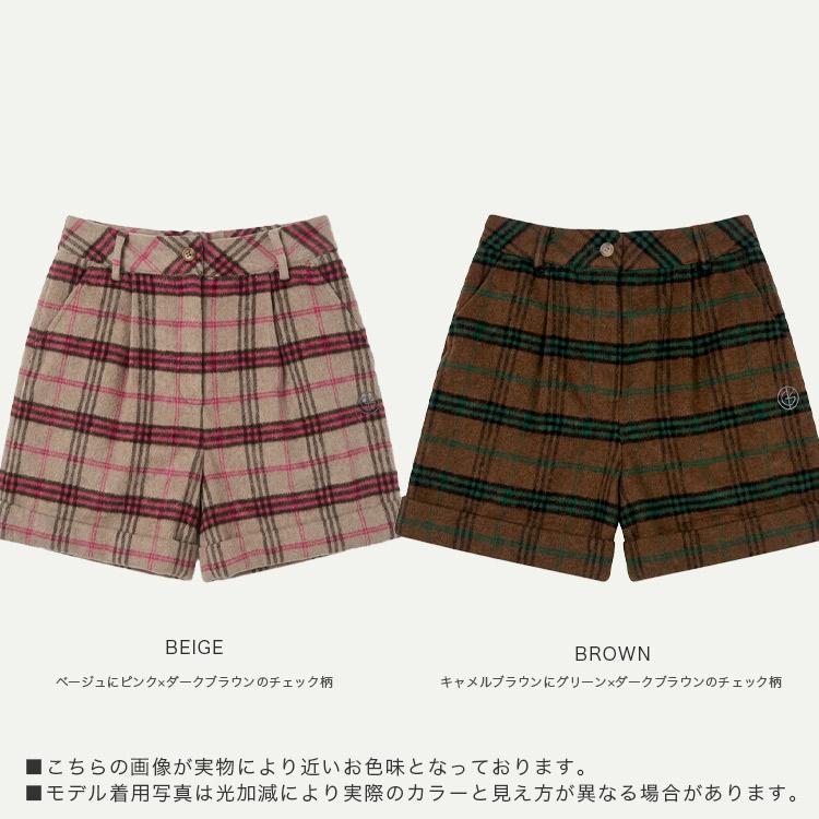 ゴルフウェア レディース パンツ / 裾ダブル 配色チェック柄 ショート