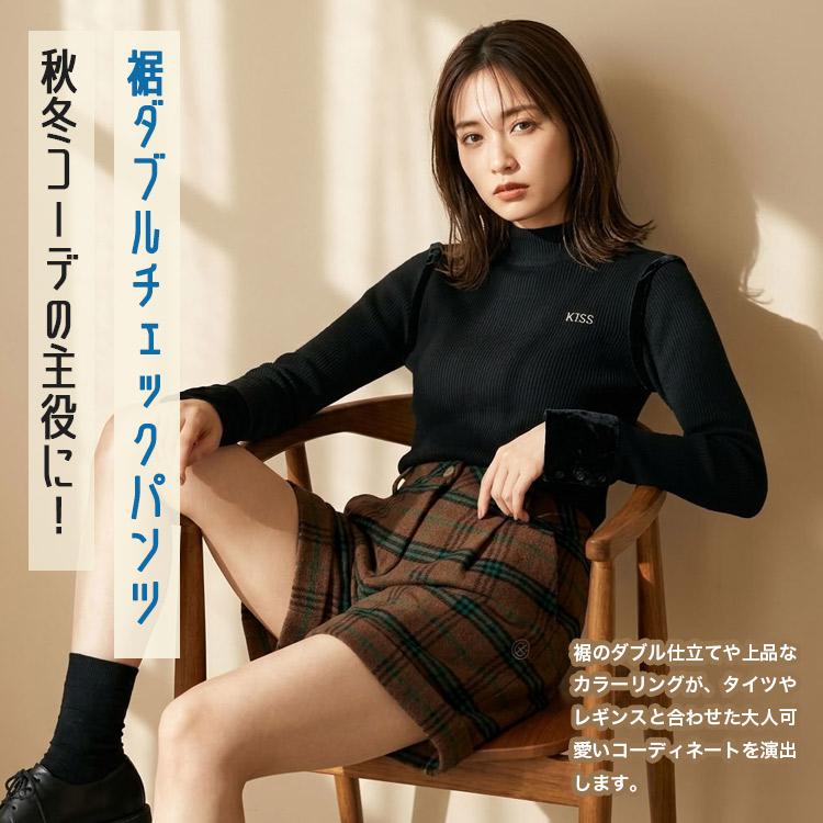   ゴルフショートパンツ チェック柄 ゴルフウェア レディース パンツ / 裾ダブル 配色チェック柄 ショート
