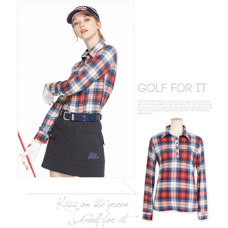 ゴルフウェア レディース チェック柄カットソー長袖シャツ ゴルフ ポロシャツ ゴルフウエア 女性 かわいい おしゃれ レディースゴルフウェア 長袖 キスオンザグリーン 通販 Yahoo ショッピング