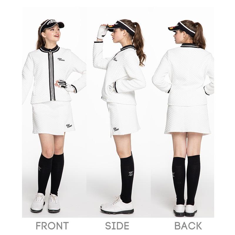 ゴルフウェア レディース ライン入りノーカラーキルティングジャケット おしゃれ かわいい ゴルフ レディースウェア 女性 アウター ブルゾン ジャケット キスオンザグリーン 通販 Yahoo ショッピング