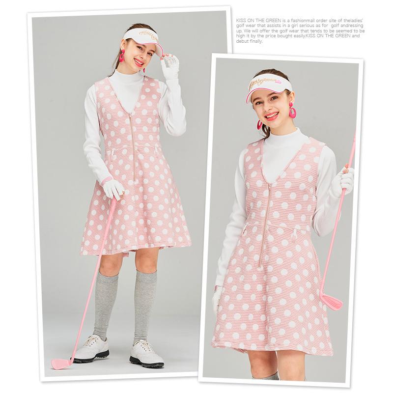ゴルフウェア レディース ジャンパースカート ジャンスカ ドット柄ジップアップジャンパースカート 水玉 ドット 柄 ワンピース スカート 長め丈 ひざ丈 キスオンザグリーン 通販 Yahoo ショッピング
