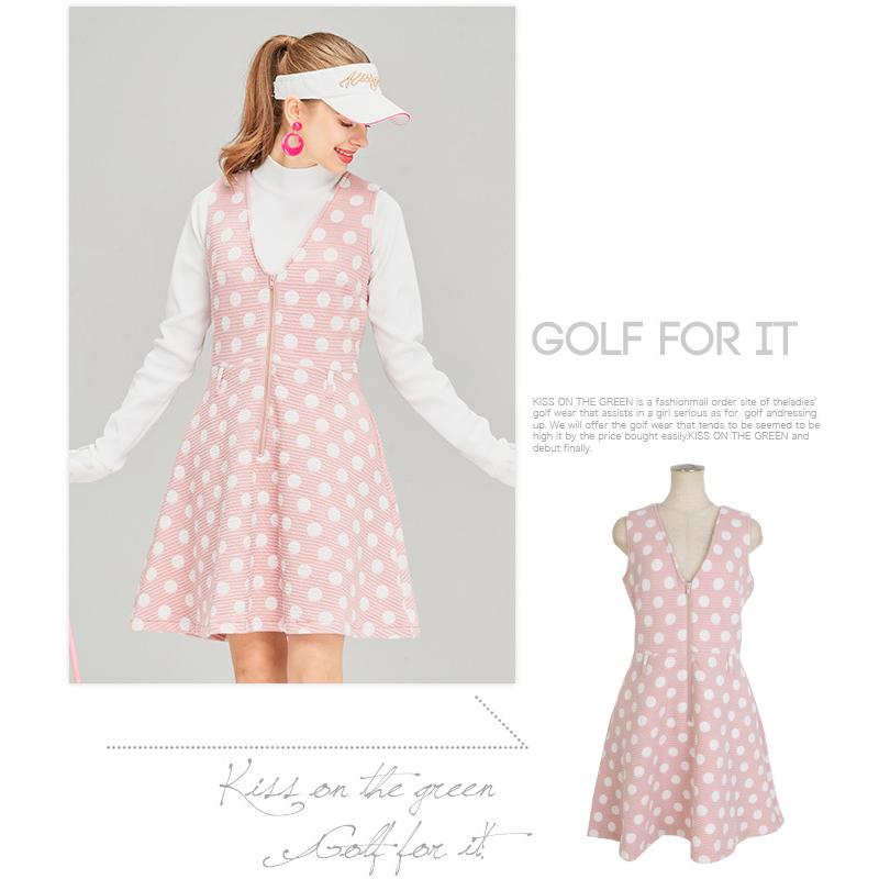 ゴルフウェア レディース ジャンパースカート ジャンスカ ドット柄ジップアップジャンパースカート 水玉 ドット 柄 ワンピース スカート 長め丈 ひざ丈 キスオンザグリーン 通販 Yahoo ショッピング