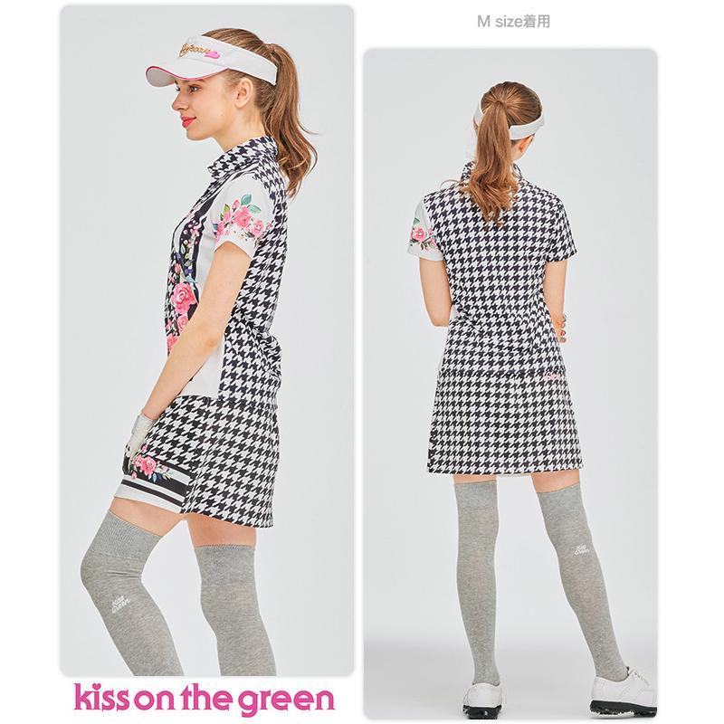KISS ON THE GREEN 千鳥格子×フラワー柄ポロシャツ＆スカート上下