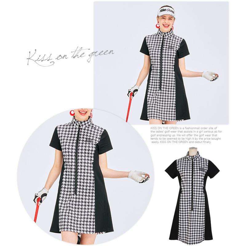 ゴルフ ワンピース 半袖 モノトーン 千鳥 ワンピ 千鳥格子柄シェーディングワンピース ジップアップワンピース シェーディングデザイン おしゃれ キスオンザグリーン 通販 Yahoo ショッピング