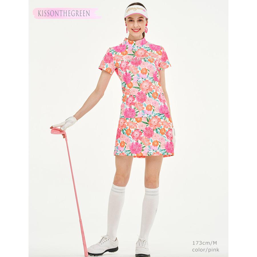 KISS ON THE GREEN（キスオンザグリーン） ピンクフラワー柄モック