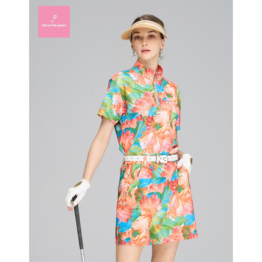 ゴルフウェア レディース スカート 柄 フラワープリント台形スカート 鮮やかなフワラー柄プリントがグリーンに映えそうなスカート インナーパンツ一体型｜kissonthegreen｜21