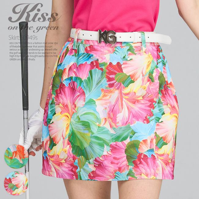 ゴルフウェア レディース スカート 柄 フラワープリント台形スカート 鮮やかなフワラー柄プリントがグリーンに映えそうなスカート インナーパンツ一体型｜kissonthegreen｜07