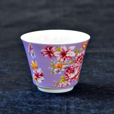 台湾茶の茶葉と茶器の通販 吉祥門台湾茶器 茶杯 花布柄 パープル おすすめ
