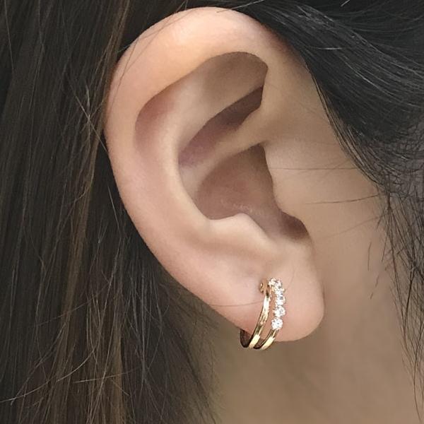フープピアス K10 CZ 小さめ 12mm 2連 クロッシングピアスの画像