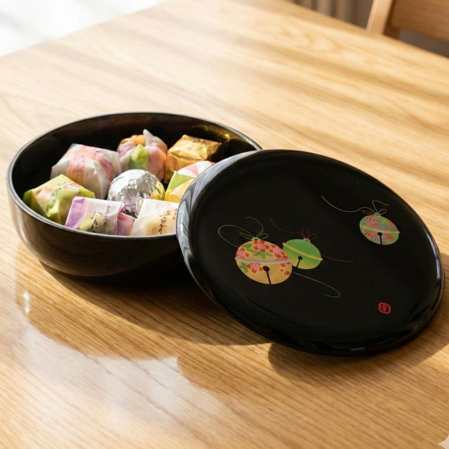 菓子器 蓋付き 黒 宝来の鈴 18cm お菓子入れ おしゃれ かわいい 来客