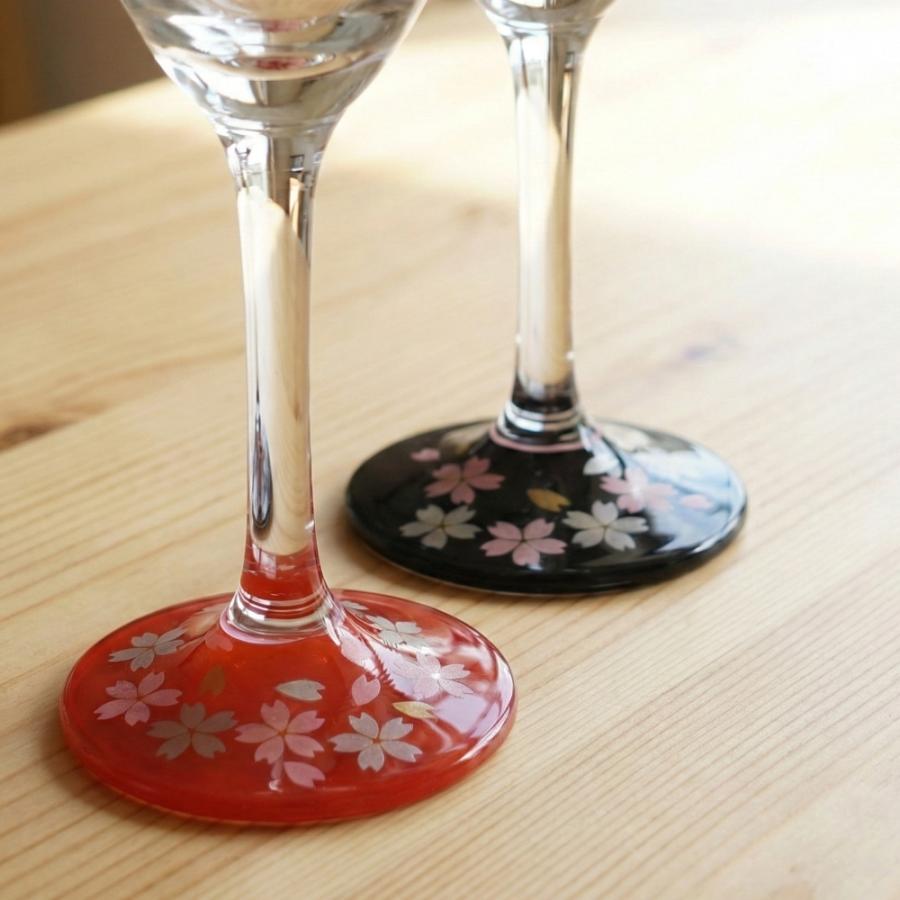 トールシャンパングラス 蒔絵 桜 赤・黒 ペア セット ペアグラス