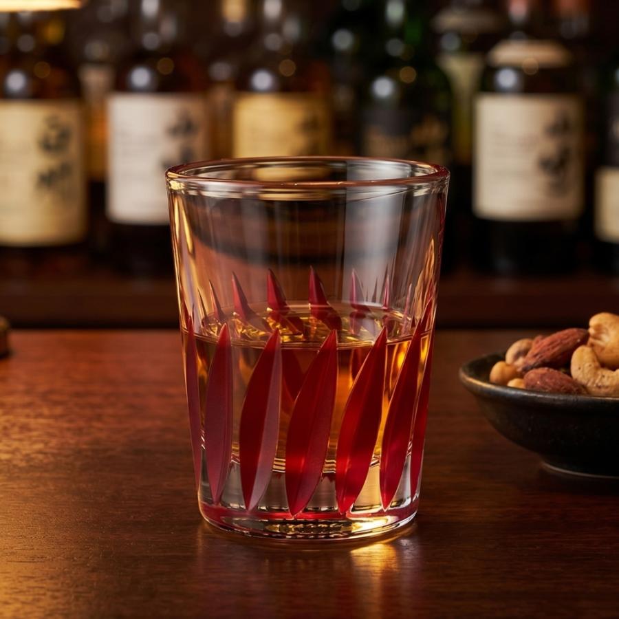 ショットグラス 60ml 日本製 フェザーカット レッド グラス テキーラ
