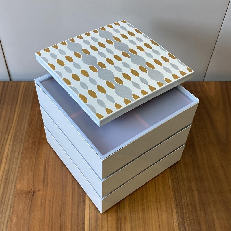 重箱 3段 仕切り4個・シール蓋付 シルバーゴールド 食器 おせち 和食器