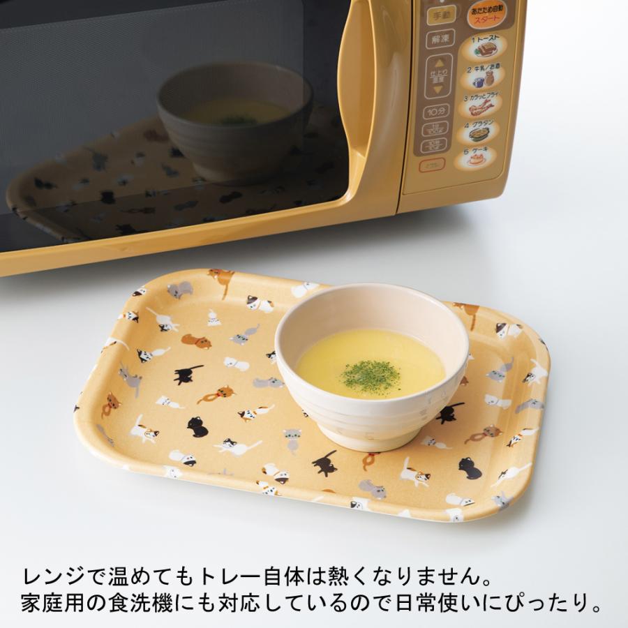 お盆 トレー すべらない 長角トレイ ネコマミレ 26cm 滑り止め すべり