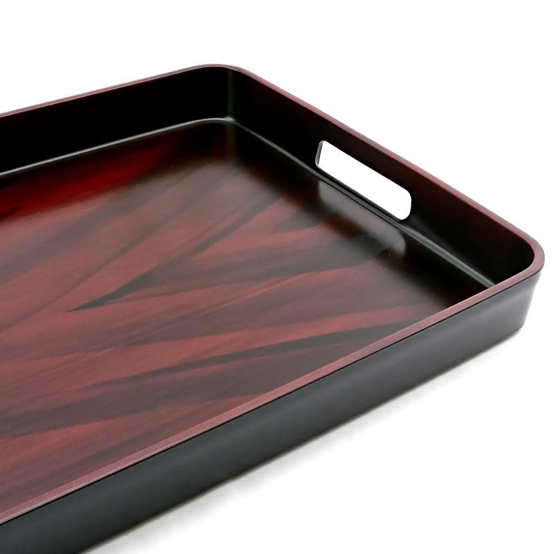 お盆 トレー 滑らない 長手盆 黒檀木目塗り 48cm すべり止め加工