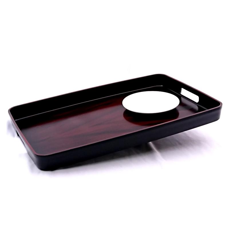 お盆 トレー 滑らない 長手盆 黒檀木目塗り 48cm すべり止め加工