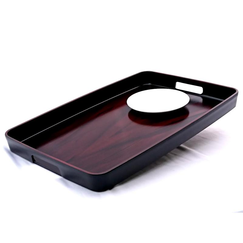 お盆 トレー 滑らない 長手盆 黒檀木目塗り 48cm すべり止め加工