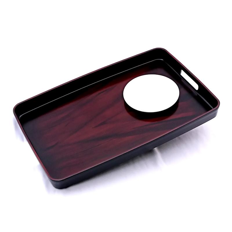 お盆 トレー 滑らない 長手盆 黒檀木目塗り 48cm すべり止め加工