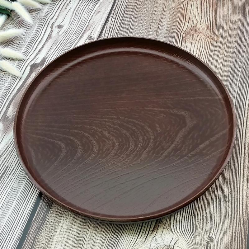 お盆 トレー 滑らない 丸盆 木目彫り ダークブラウン 30cm 滑り止め