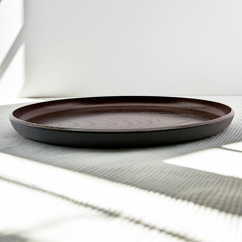 お盆 トレー 滑らない 丸盆 木目彫り ダークブラウン 30cm 滑り止め
