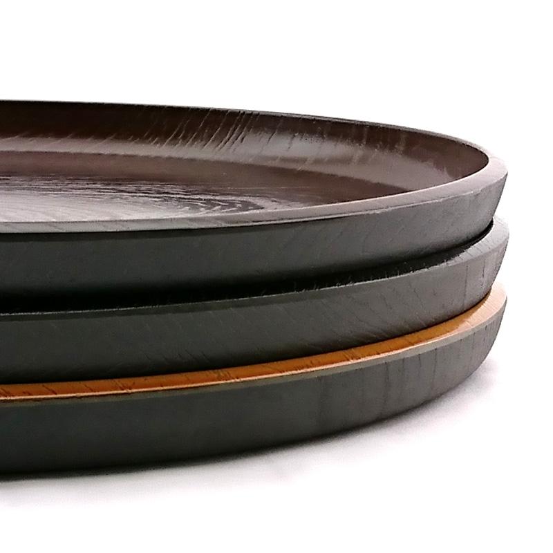 お盆 トレー 滑らない 丸盆 木目彫り ダークブラウン 30cm 滑り止め