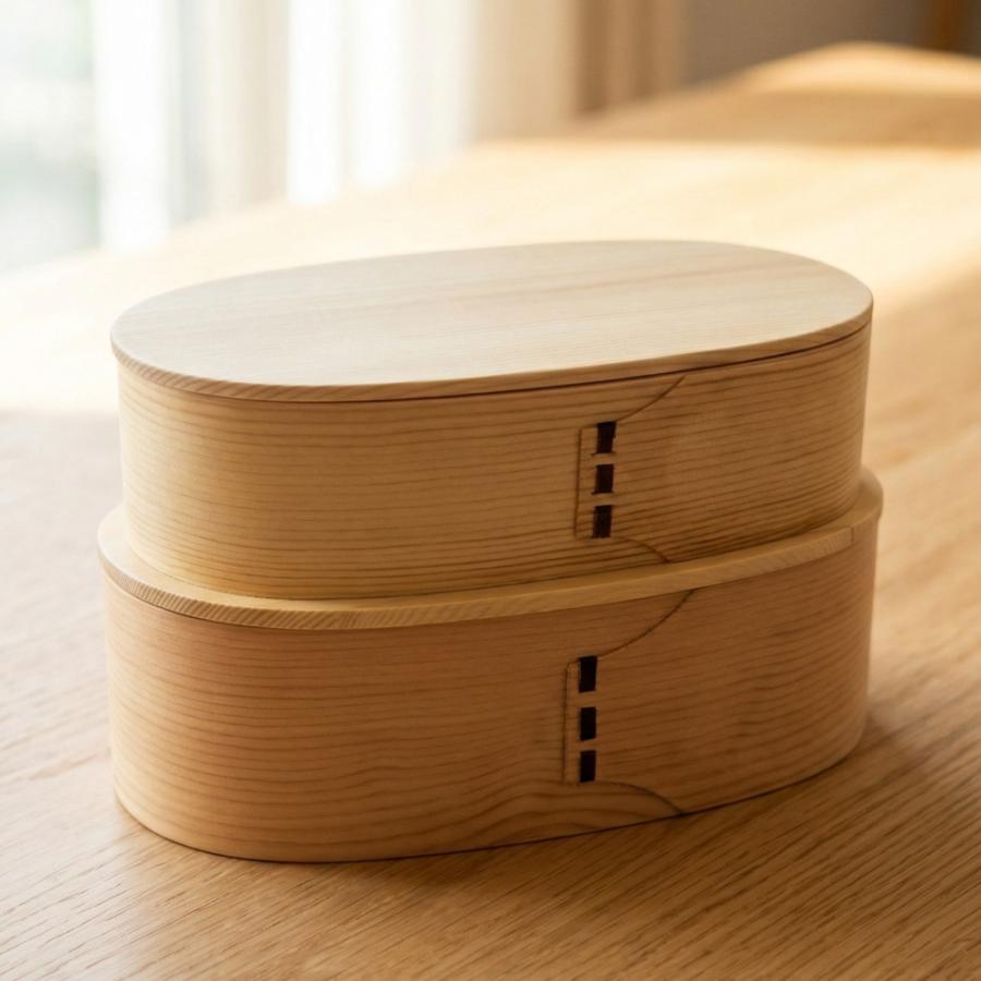 曲げわっぱ 弁当箱 匠 2段 ナチュラル バンド付 1030ml 入れ子式 木製