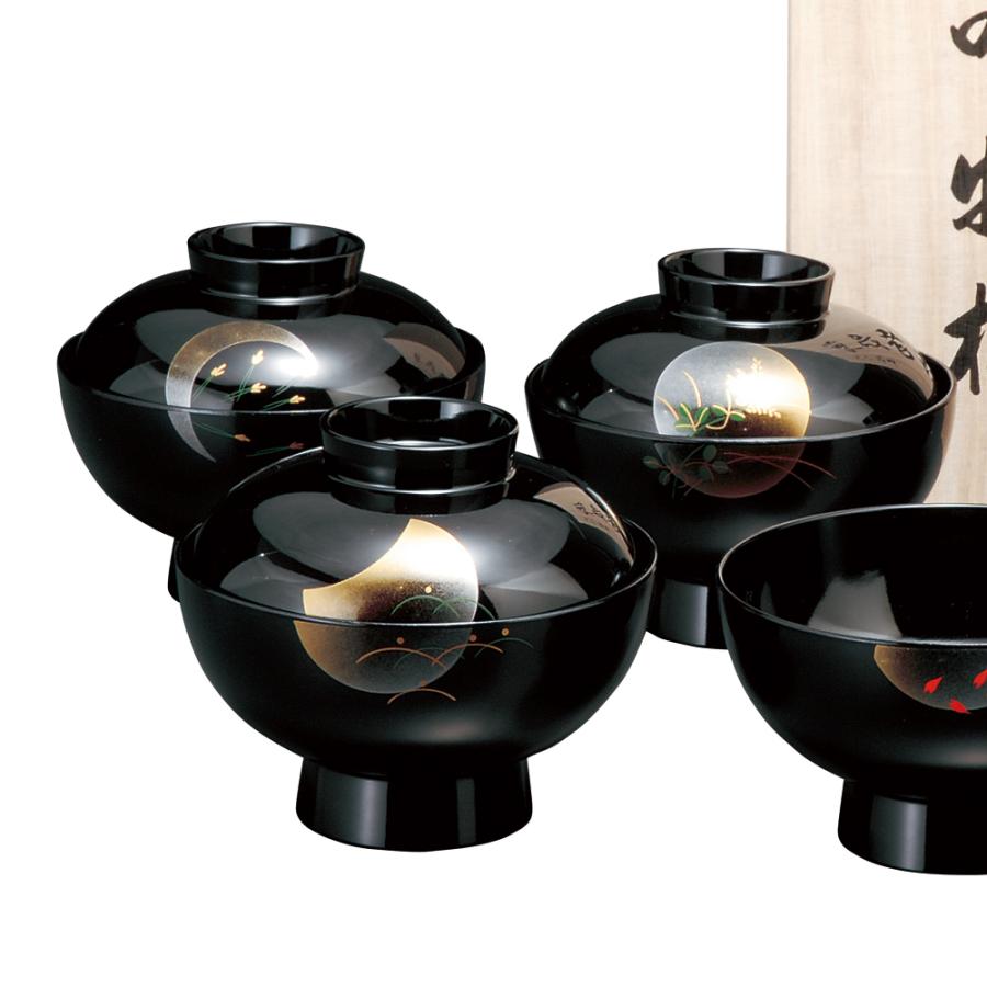 お椀 汁椀 吸物椀 黒 小夜 5客セット 木箱入 おしゃれ おわん 味噌汁 かわいい 食器 日本製 漆器 ギフト_1