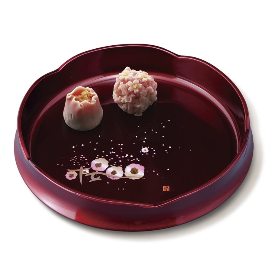梅型菓子鉢 玉虫塗 桜 24cm お菓子入れ 菓子器 おしゃれ おもてなし