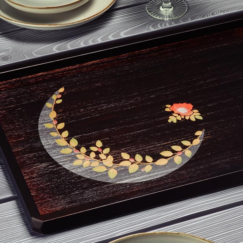 お盆 トレー 木製 長手盆 蒔絵 梓(あずさ) 48cm おしゃれ 大きい
