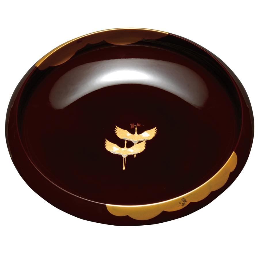 菓子鉢 溜塗り 金雲昇鶴 22.5cm お菓子入れ おしゃれ 来客 : 紀州器楽