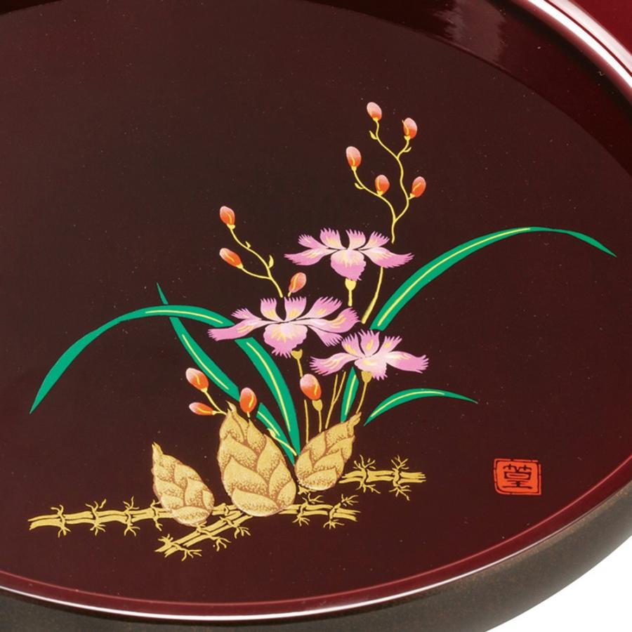 お盆 トレー 丸盆 溜塗り 山路 30cm 金蒔絵 盛絵 おしゃれ 可愛い お