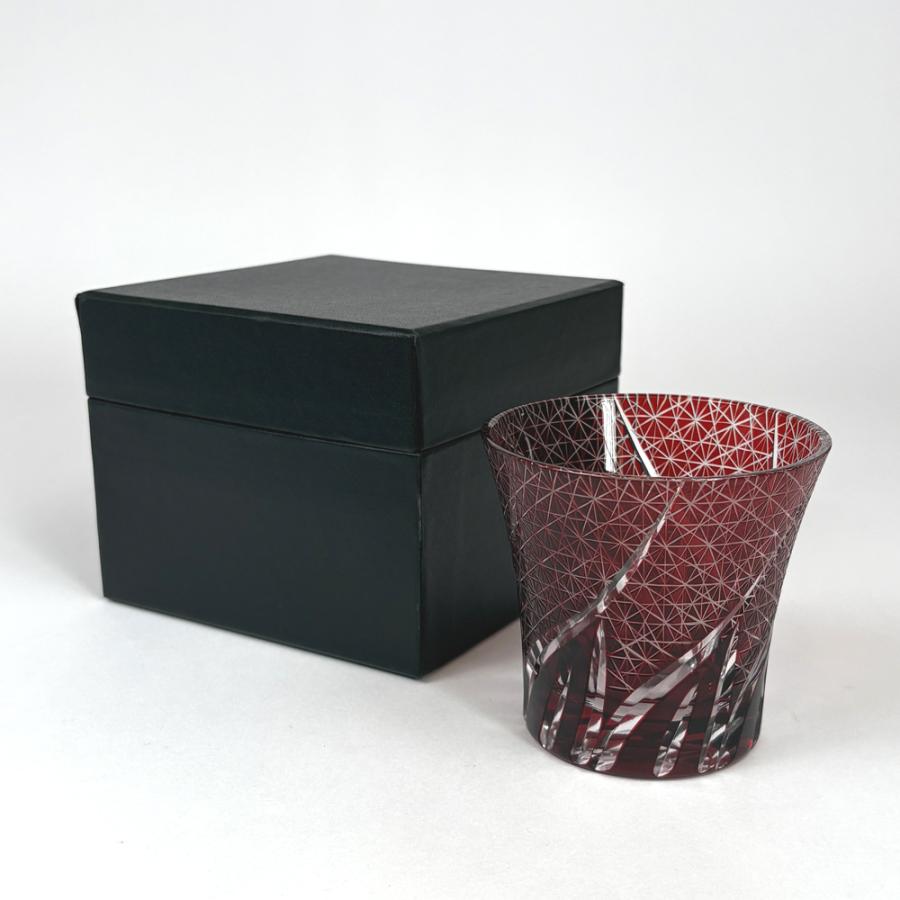 切子グラス 食洗機対応 タンブラー 菊つなぎ レッド 240cc ギフトBOX