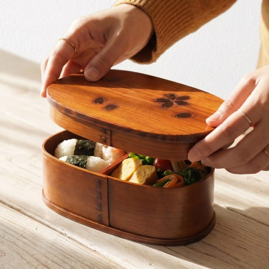 曲げわっぱ 弁当箱 小判 桜 漆塗り バンド付 550ml 木製 まげわっぱ 1