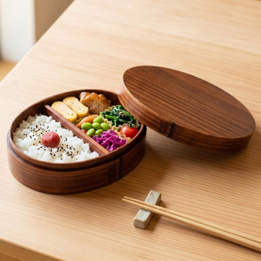 曲げわっぱ 弁当箱 楕円型 ミニ 漆塗り バンド付 350ml まげわっぱ