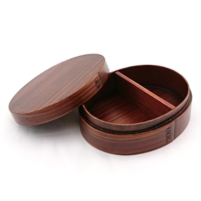 希少！直径30cm 特大曲げわっぱ 楕円形 仕切り付き 小物入れにも 漆 弁当 曲げわっぱ 弁当箱 楕円型 ミニ 漆塗り バンド付 350ml まげわっぱ