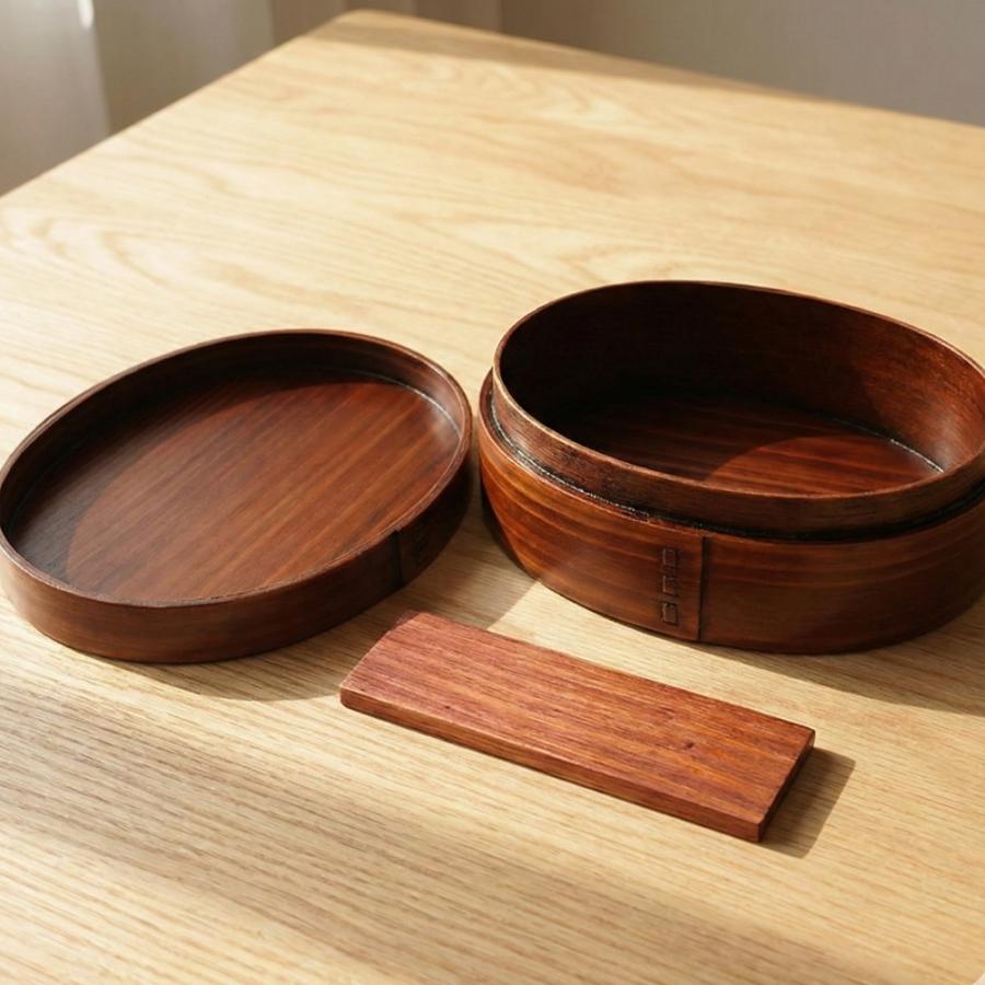 曲げわっぱ 弁当箱 楕円型 ミニ 漆塗り バンド付 350ml まげわっぱ