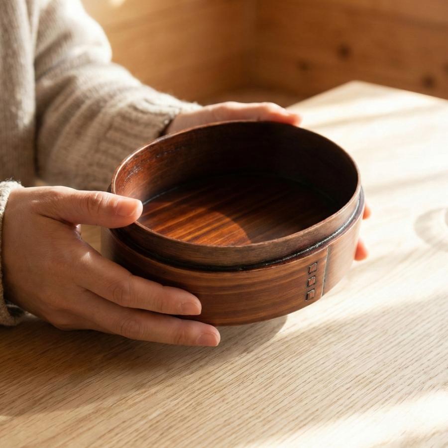 曲げわっぱ 弁当箱 楕円型 ミニ 漆塗り バンド付 350ml まげわっぱ