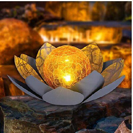 特別価格Huaxu Solar Lights Outdoor Garden Decor , Amber Crackle Globe Glass Lotus D好評販売中
