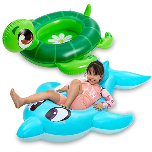 特別価格Sloosh Pack Inflatable Dolphin amp; Turtle Cruiser Pool Floats, Fun Beach Fl好評販売中