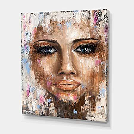 特別価格DesignQ 抽象画 若い女性の肖像画 モダンキャンバスウォールアート好評販売中