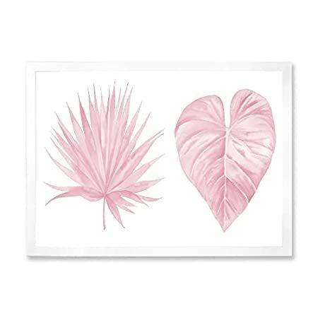 【お得】 Leaves Watercolour Pink Tropical 特別価格DesignQ II Art好評販売中 Wall Framed Chic Shabby ままごと