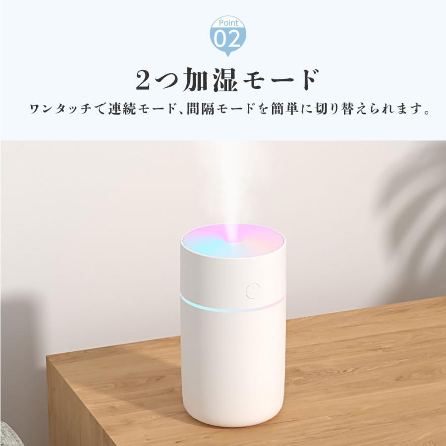 ミニ加湿器 加湿器 卓上 アロマ USB充電式 透明タンク 230ml 静音 乾燥対策 持ち運び 長時間連続加湿 卓上加湿器 車載 オフィス xr-k128｜kita5852koyahara｜04